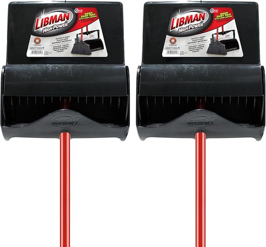 Libman Commercial 919 Lobby Dust Pan and Broom Set (Open Lid), 41" Length, 12" Width, Black/Red (Pack of 2)