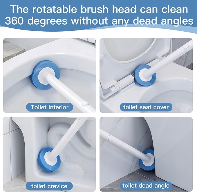 Disposable Toilet Brush with 32 Refill Heads and Holder- Clean Brush Starter Kit with 1 Toilet Wand, 1 Storage Caddy and 1 Fragrant Tablet (1 + 32)