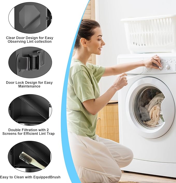 Dryer Lint Trap Indoor Vent Kit, 4" Vent Hose with Duct Clamps, Aluminum Foil Tape, Cleaning Brush & 2 Metal Filter Screens, Metal Lint Catcher Box Complete Set