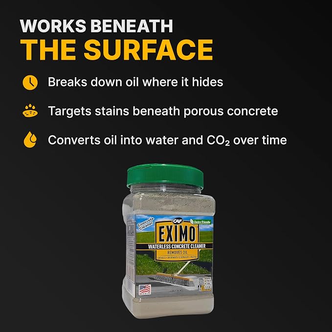 CAF Outdoor Cleaning EXIMO Waterless Concrete Cleaner, Oil Stain Remover for Asphalt, Driveway, Garage Floor, Basement and Walkway Surfaces, Natural Concrete Cleaner Powder Treatment, 3 lb Container