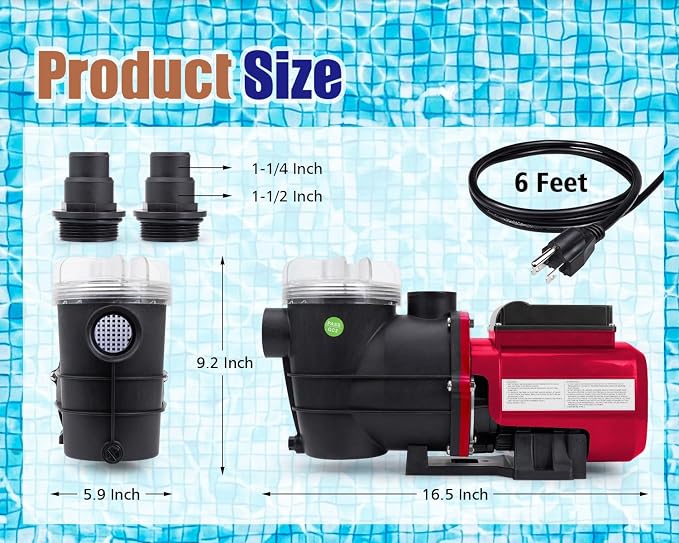 CIPU 1/2 HP Pool Pump with Timer, 3120 GPH Above Ground Pool Pump with Filter Basket and Hose Adapters, 115V Self-Priming Pool Filter Pump Replacement for Sand Filter Systems