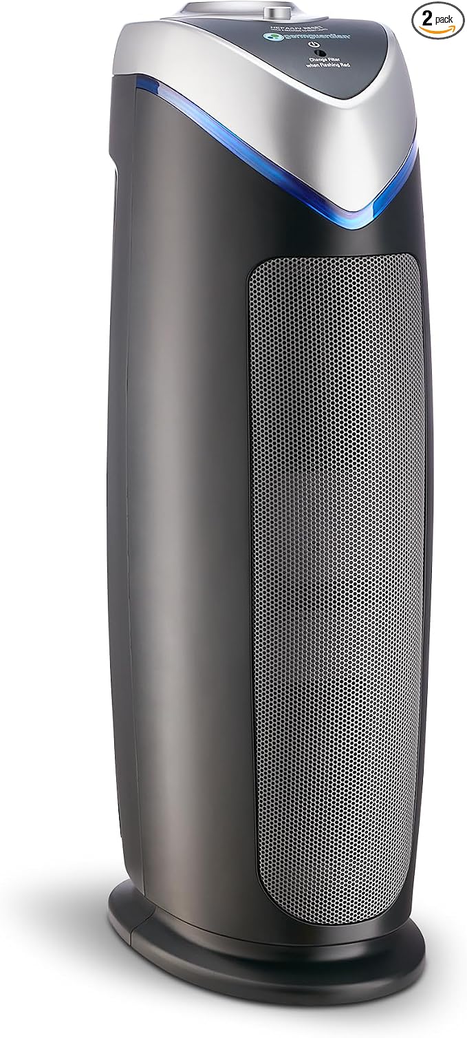 GermGuardian HEPA Air Purifier - Large Room Air Purifier for Bedroom, Office, Dorm, and Home - Filters Pet Dander, Dust, Pollen, Smoke, Scents - AC48252PK - 22" Tower - Gray - 2-Pack