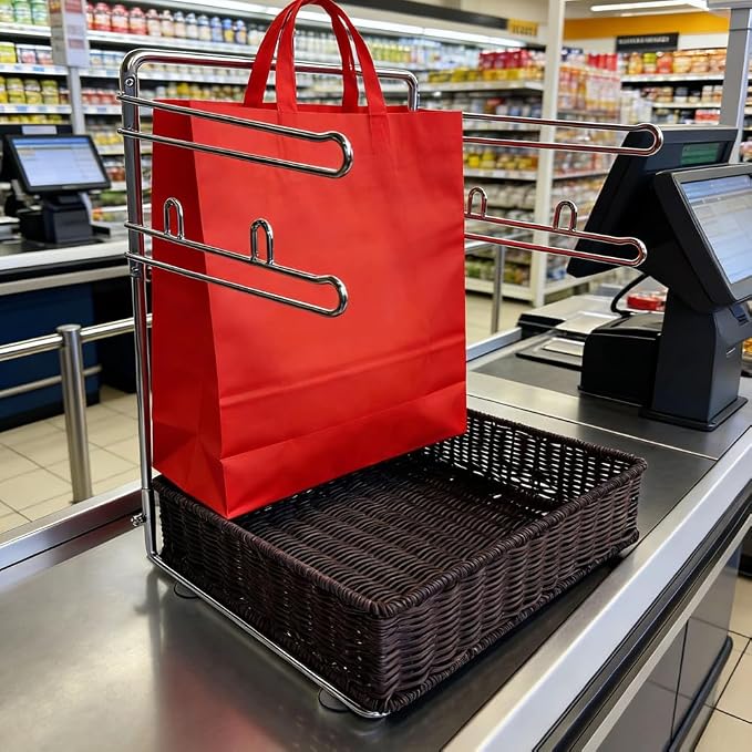 Store shopping plastic bag holder storage basket , chrome plated metal convenient holder for easy storage - suitable for 11 1/2 "W x 6" D x 21 "H bag - compact unit, 13" W x 11 "L x 17" H