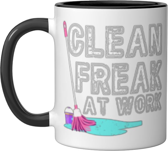 Clean Freak at Work Cleaning Ceramic Mug, Black/White