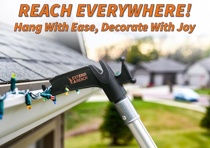 5-24 ft Long Telescopic Extension Pole with Utility Hook // Telescoping Pole for Christmas Lights Installation, String Lights, Birdfeeders // Lightweight and Sturdy // Christmas Light Pole with Hook