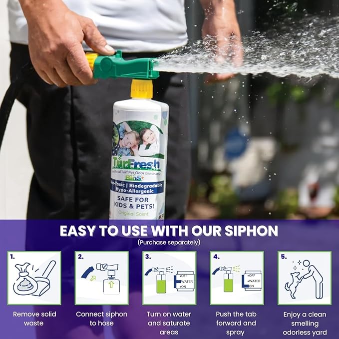 TurFresh BioX Artificial Turf Odor Eliminator – Yard Deodorizer for Dog Urine & Feces – Natural Concentrate Outdoor Cleaner – Safe for Kids & Pets – 1 Gallon Lemon Scent
