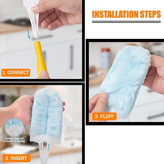 40 Count Duster Refills 360° Heavy Duty Duster Refills ，Compatible with Swiffer Duster， Dusters for Cleaning Home Unscented Disposable Dusters (Blue) (2 Short Handle)