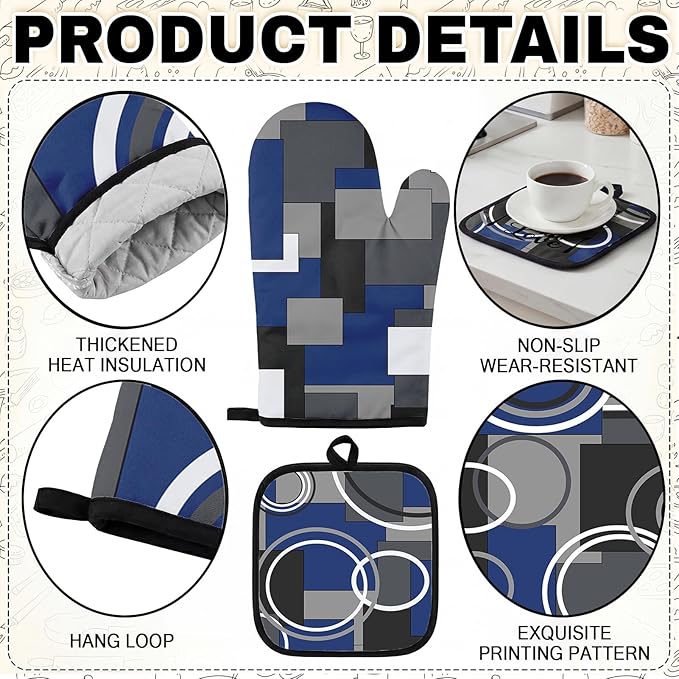 10 Pcs Navy Blue Kitchen Decor and Accessories Set, 4 Dish Towels Kitchen Rugs 2 Oven Mitts 2 Pot Holders, Home Decor for Cooking Baking BBQ Gifts Women Mom Housewarming