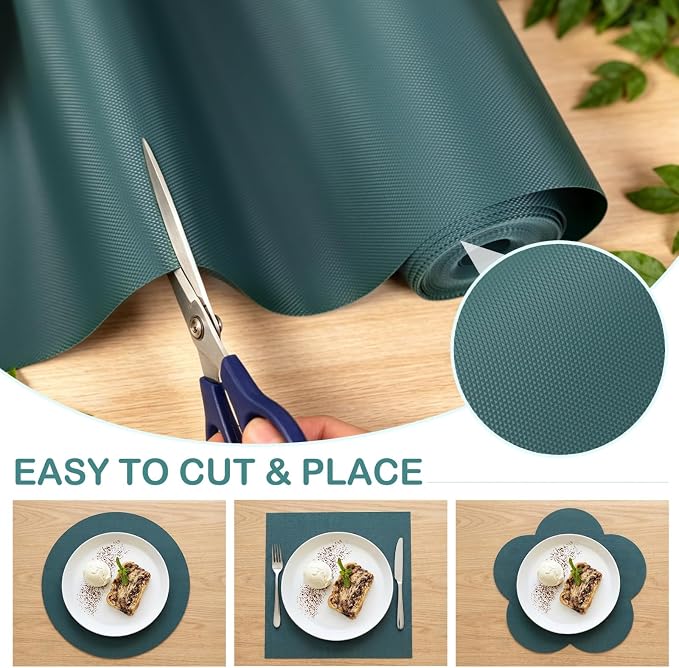 Kitchen Shelf Liner Drawer Liners, Non-Adhesive Refrigerator Liners Waterproof Fridge Mats with Strong Durable Kitchen Cabinets Mat for Drawers, Shelves, Pantry Green 23.6 x 393.7 inches