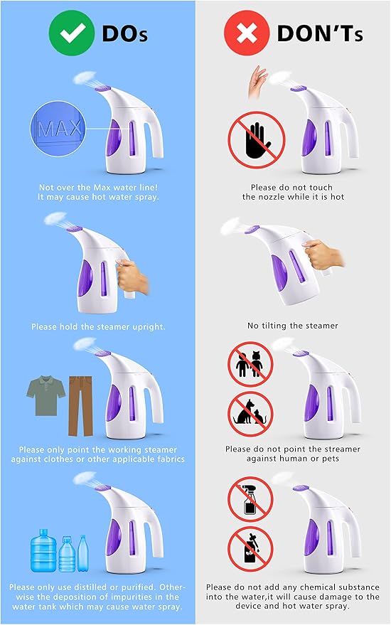 HiLIFE Steamer for Clothes, Portable Handheld Design, 240ml Big Capacity, 700W, Strong Penetrating Steam, Removes Wrinkle, for Home, Office(ONLY FOR 120V) (Purple)
