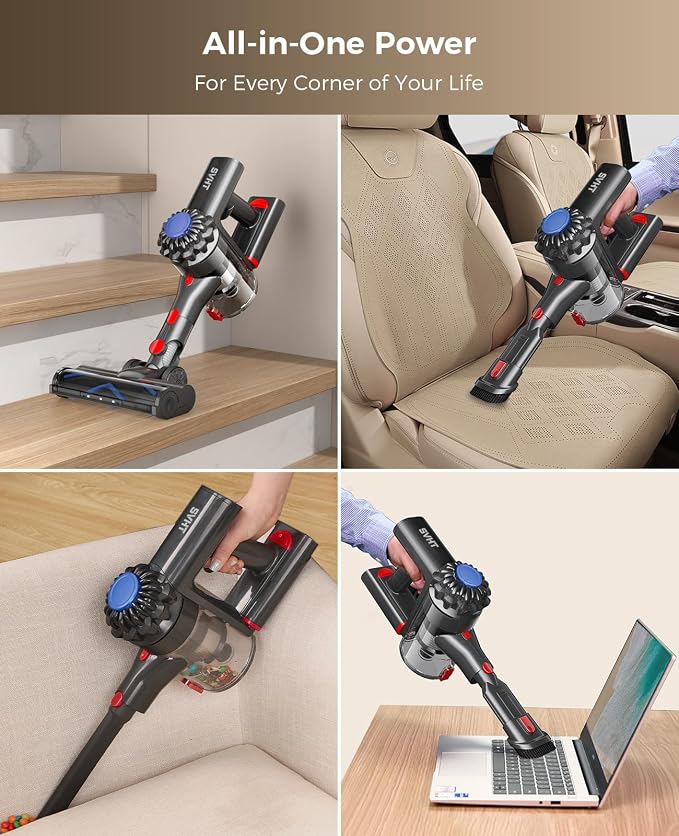 Cordless Vacuum Cleaner, 500W 45KPA Vacuum Cleaners for Home, 45Mins Lightweight Stick Vac with Anti-Tangle Brush, LED Display, Rechargeable Battery for Home, Carpets, Pet Hair, Hardwood Floors