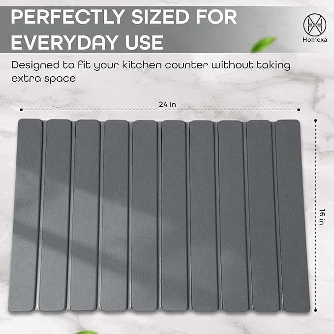 Stone Dish Drying Mat 24" x 16" – Dish Drying Stone – Large Diatomaceous Earth Drying Mat with Non-Slip Base – Quick Dry Kitchen & Bathroom Drying Pad for Dishes, Glassware & Bottles (Solid Dark Grey)