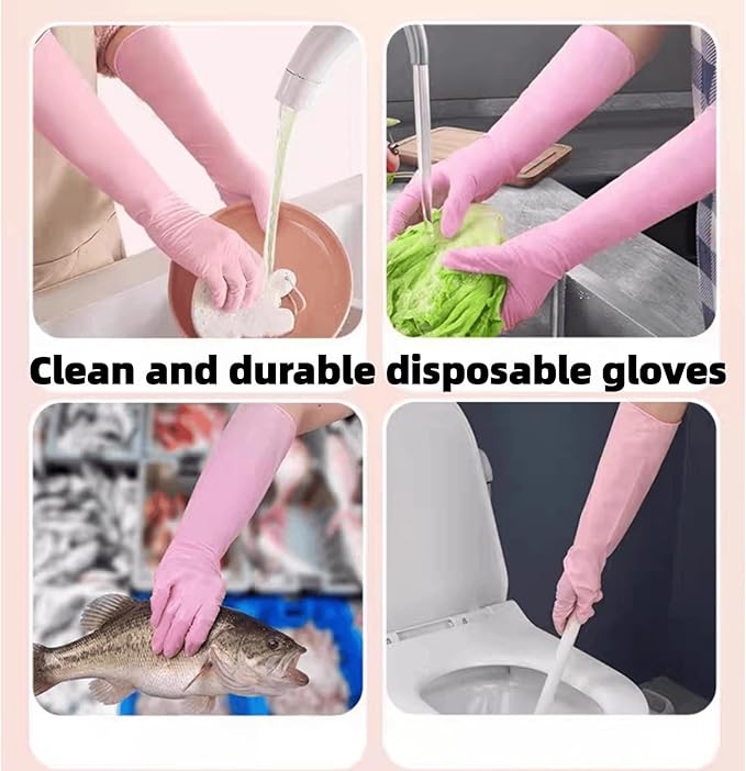16 inch Nitrile Disposable Gloves Long Sleeved Blue 6Mil Durable Waterproof Latex Free Cleaning Dishwashing 50PCS