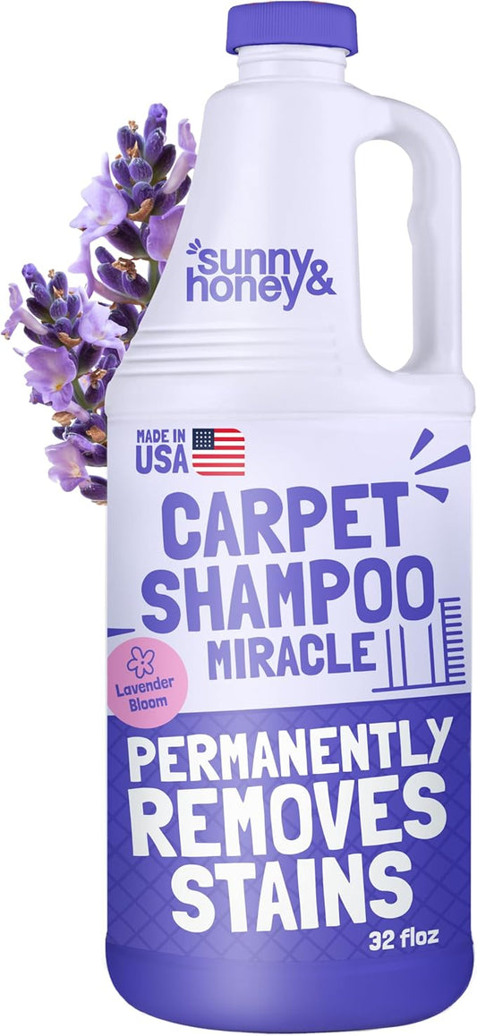 Sunny & Honey Heavy Duty Carpet Cleaner Solution for Machines - Powerful Stain and Surface Odor Eliminator For New and Deep-set Pet Messes - For Rugs, Couches and Upholstery (32 Fl Oz, Light Lavender)