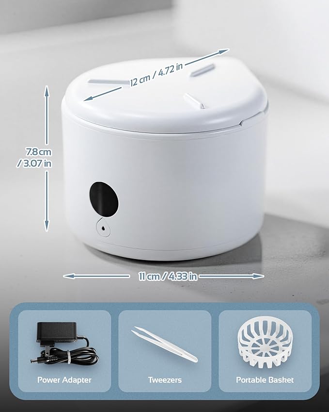45khz Ultrasonic Retainer Cleaner Machine, Dental Cleaning Pod with 4 Modes & Digital Timer, Mouthguard Cleaner for Dentures, Aligners, Mouth Guards, Night Guards, Jewelry