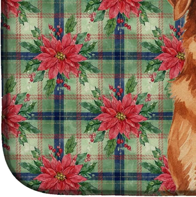 Caroline's Treasures Copper Nova Scotia Duck Tolling Retriever Christmas PoinsettIas Dish Drying Mat Absorbent Dish Drying Mat Pad for Kitchen Counter Dish Drainer Mat for Countertop