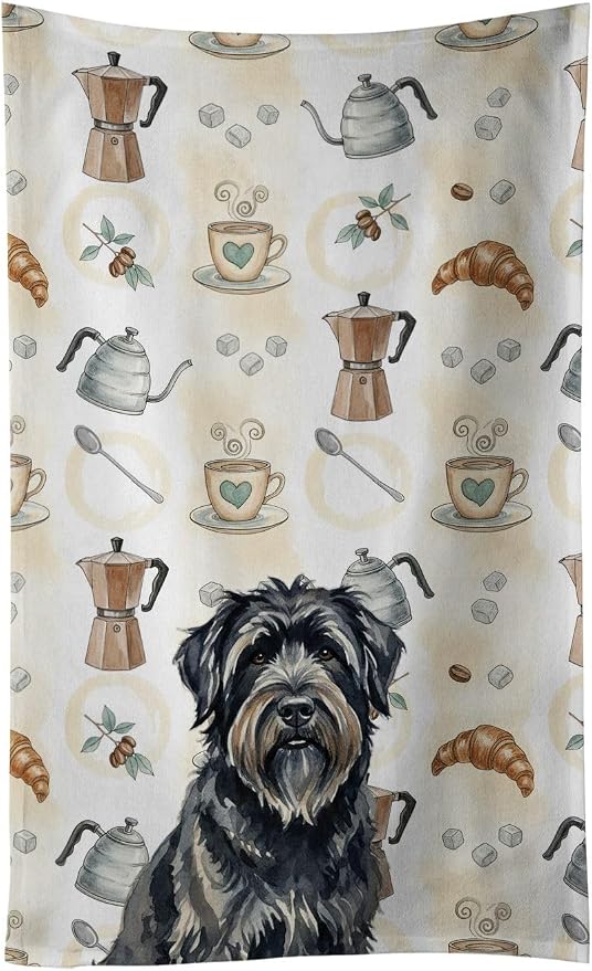 Caroline's Treasures Bouvier des Flandres Coffee Bar Kitchen Towel Velour Plush Front and Cotton Loop Back Machine Washable