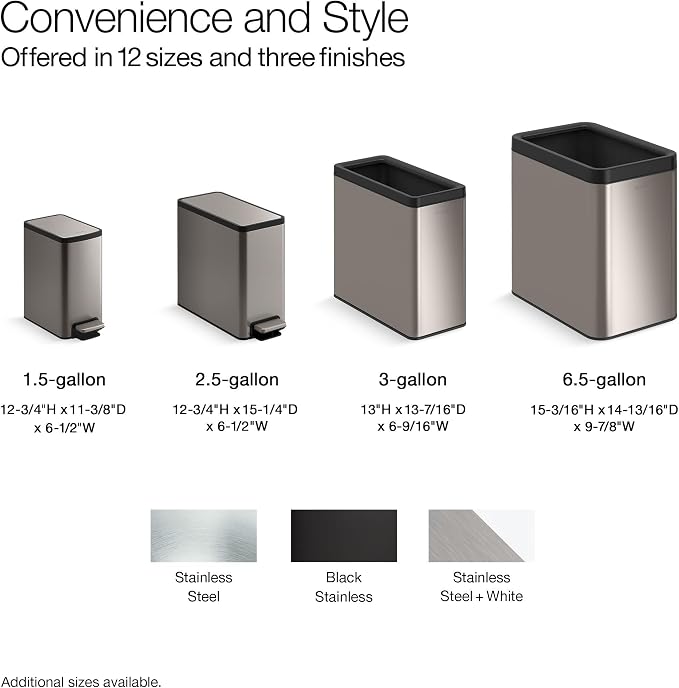 Kohler K-31315-ST 22-Liter Dual-Bin Open-Top Trash Can, Stainless Steel