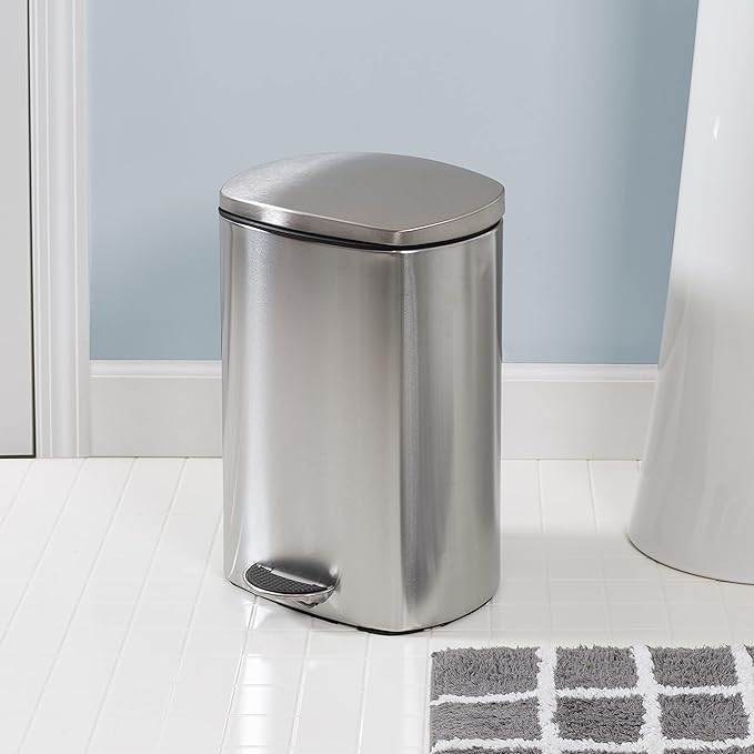 Honey Can Do Rectangular Stainless Steel Step Trash Can with Lid, 12-Liter TRS-09328 Silver