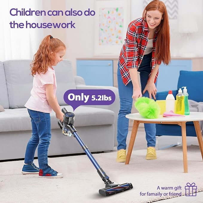 Comvtu Cordless Vacuums, 80,000PRM Powerful Motor Vacuum Cleaner and 2200mAH Rechargeable Battery up to 35 Mins Worktime, 2 Adjustable Modes, Detachable Parts, Wireless Stick Vacuum (Deep Blue)