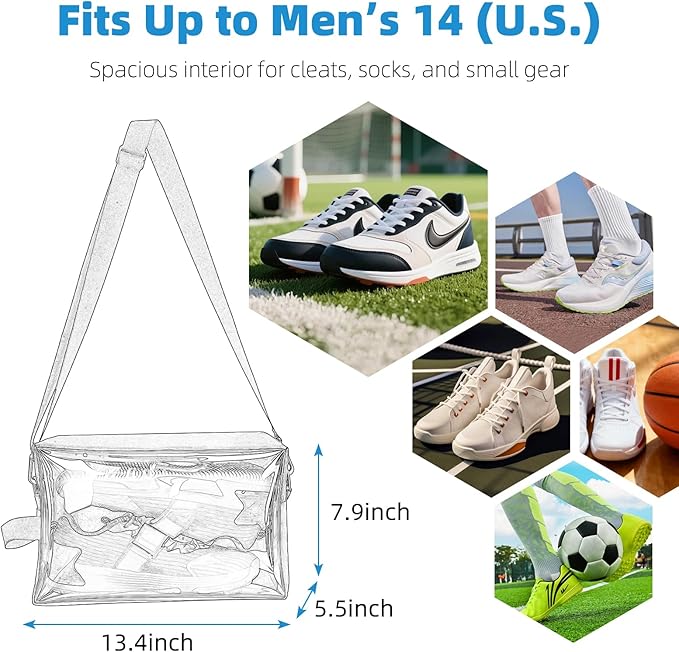 Smell-Proof Soccer Cleats Bag for Men, Soccer Shoe Bag with Shoulder Strap & Luggage Sleeve, Clear Front, Water-Resistant & Odor-Control Sports Travel Gear Organizer(1 PACK)