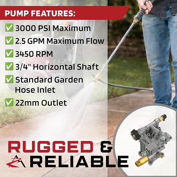 The ROP Shop 3000 PSI 2.5 GPM Horizontal 3/4" Shaft Pressure Washer Pump | Compatible with Karcher K2400HH, G2400HH, Honda GC160