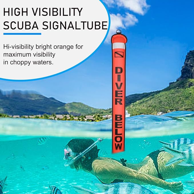 6FT Surface Marker Buoy (SMB), High Visibility Scuba Diving Surface Marker Signal Tube with Reflective Strip for Underwater Scuba Diving Underwater Sports