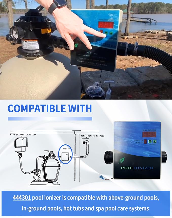 444301 Pool ionizer with Active Level Control, Pool Purifier System Fit for Above-Ground, In-Ground Pool, Saltwater Pool, Hot Tub, Spa Pool, Water Park