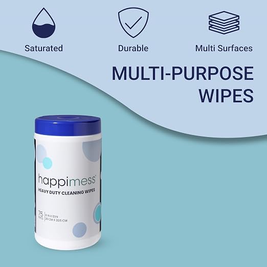 happimess WPE1001A Heavy Duty Cleaning Wipes, Multi-Purpose Multi-Surface Household Wipes, Extra Strong Cleaner for Kitchen, Bathroom, and Pet Messes, Unscented, 75 Count