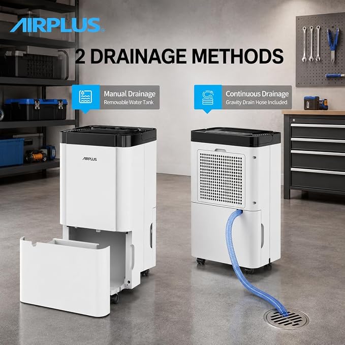 AIRPLUS 5000 Sq. Ft Dehumidifier for Home and Basement, 80 Pint Portable Dehumidifiers with Drain Hose for Large Room, Quiet Sleep Mode Dehumidifier for Bedroom, RV De humidifier for Inside Camper
