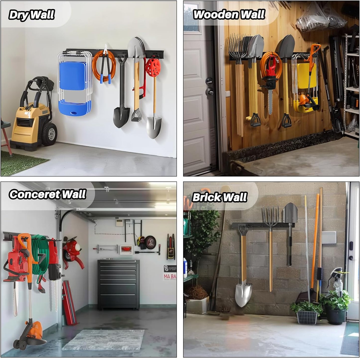 Garage Garden Tool Organizer Wall Mount, Heavy Duty Garage Tool Storage Rack 64 Inches, Max Load 440lb - Shovel, Rake, Folding Chair, Weed Eater Storage