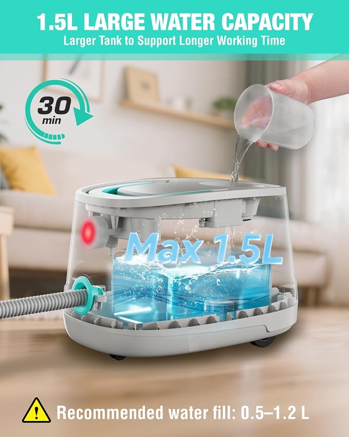 HAUSHOF 1500W Steam Cleaner, 4-Bar Pressurized Portable Steamer with 1.5L Large Tank, Wheels and 16 Accessories, Multi-Purpose Steam Cleaner for Car Detailing, Floors, Tile, Grout & Grease