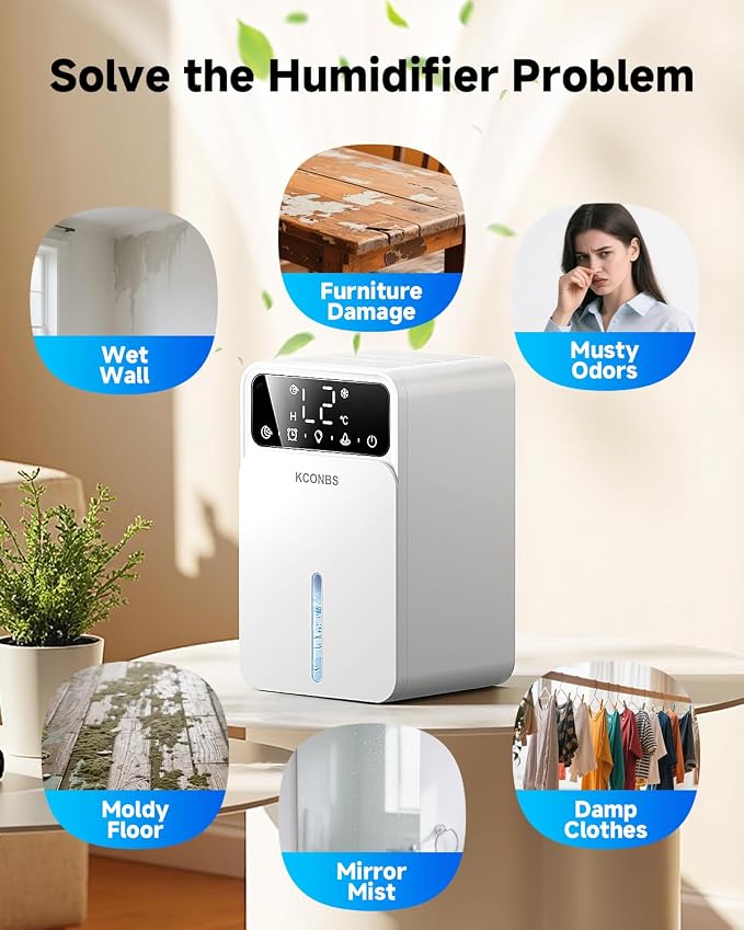 Dehumidifier for Home, 60 OZ Capacity, Auto Shut-Off for Medium Rooms up to 500 Sq.Ft, Portable Quiet for Bedroom Bathroom Basement, 24H Timer & 7 Color Lights (Silver)