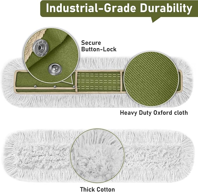36" Commercial Dust Mop Replacement Heads: Reusable Washable Heavy-Duty Cotton Pads Refills for Janitors Industrial Gym Warehouse Floor Cleaning, Fits 36" Dust Mop