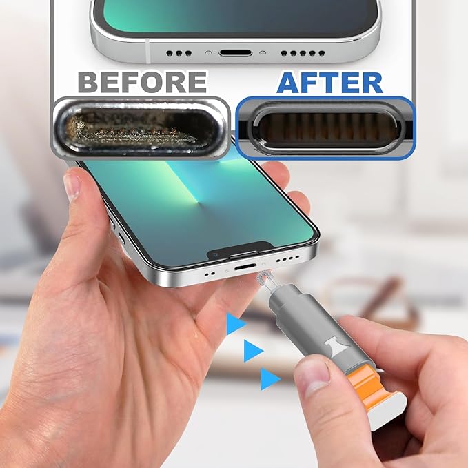 Ordilend for iPhone Cleaning Kit for Charging Port Cleaner, Multi-Tool iPhone Cleaner Repair Lightning Cable, Cell Phone Cleaning Kit for iPad, Connector, Speaker, Airpod with Storage Case, Grey