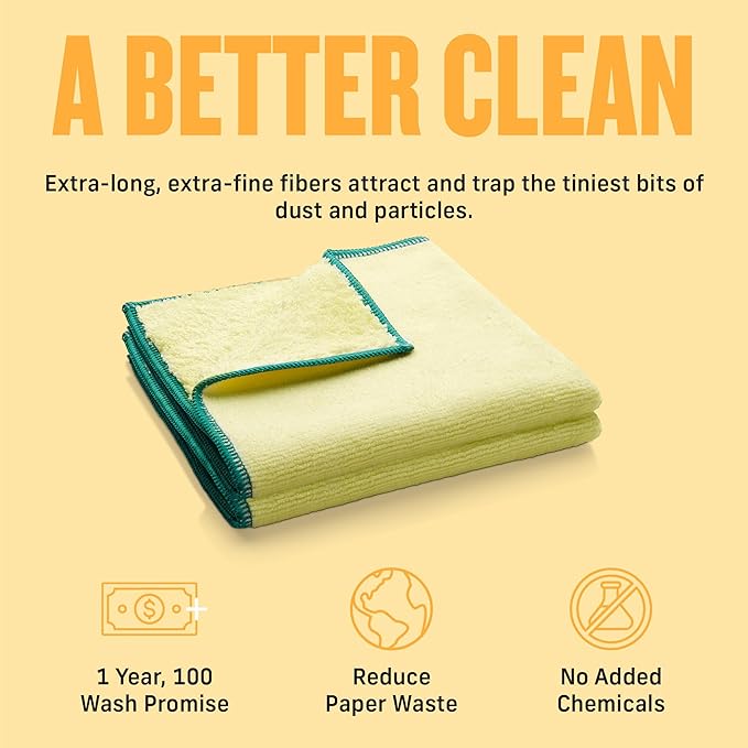 E-Cloth High Performance Dusting Cloth - Reusable Microfiber Cleaning Cloths, Dual-Sided, Washable, For Home, Kitchen, Glass, Wood & Granite, Streak Free Cleaning Supplies - 2 Pack