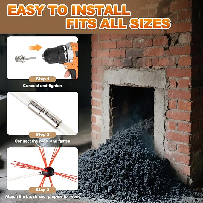 Bluesea Chimney Sweep Kit - Extends Up to 46 Feet, Includes 14 Flexible Rods and Strong Brush for Efficient Cleaning
