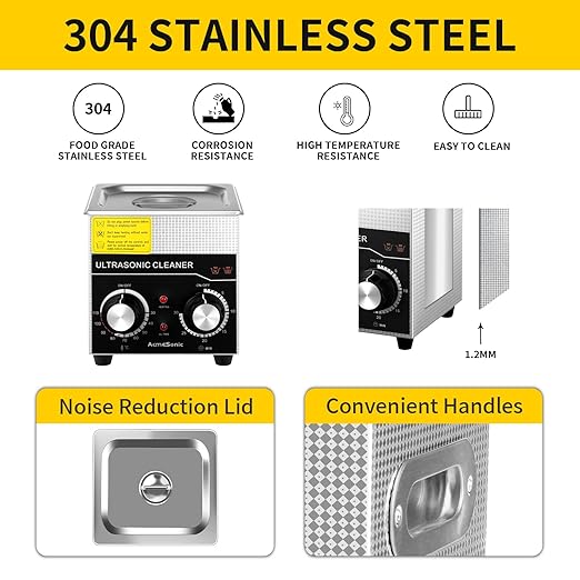Commercial Ultrasonic Cleaner with Knob, 1.3L Professional Ultrasonic Cleaner, 40kHz with Heater and Timer for Tools, Jewelry, Watches, Glasses, Dentures, and Small Metal Parts