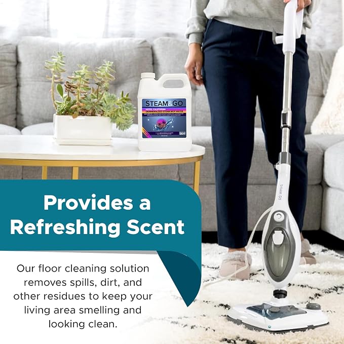 Steam & Go - The Housekeeper Steam Cleaner For Floors & Demineralized Water Bundle, 10-in-1 Hard Floor Cleaner Machine & Grout Steam Cleaner with Floor Cleaning Solution, 32 oz, Hotel California Scent