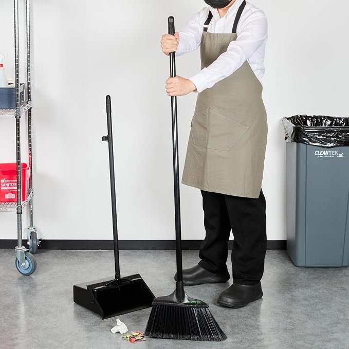 Restaurantware-Clean Tek Professional 13.78 Inch Heavy-Duty Broom, 1 Angle Broom with 58” Steel Handle - Flagged Bristles, Durable Wooden, Commercial Use, for Deck, Driveway, Garage, Yard, Patio