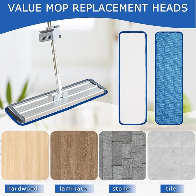 12 Pack of 18 inch Microfiber Mop Pad Universal for Commercial/Industrial/Professional use. Fits 16-18 Inch Heads Heavy Duty Wet & Dry Cleaning Reusable Mop Refills Fit for Most Flat Mops
