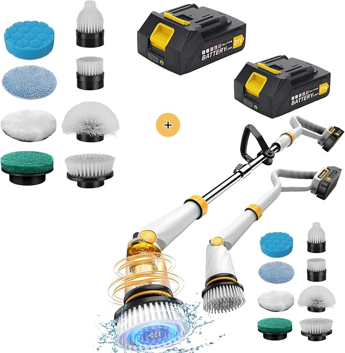 Qimedo Q2 Pro Electric Spin Scrubber, 1500 RPM High Power Cordless Shower Cleaner with Display & Effortless Handle, 16 Replacement Brush Heads Compatible with Qimedo, Leebein, Keimi, Alloyman, YKYI
