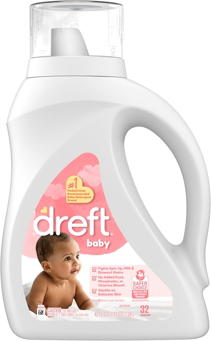 Dreft Baby Liquid Laundry Detergent, Gentle on Sensitive Skin Laundry Soap, 42 fl oz, 32 Loads (Packaging May Vary)