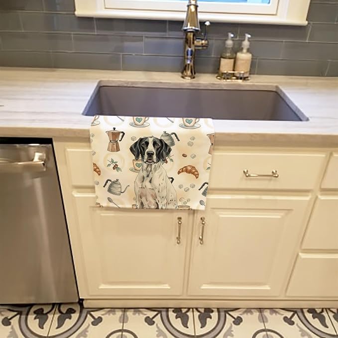 Caroline's Treasures Black and White Pointer Coffee Bar Kitchen Towel Velour Plush Front and Cotton Loop Back Machine Washable