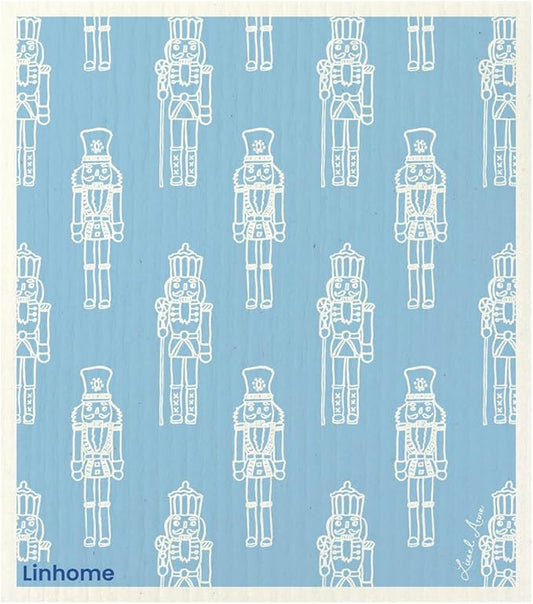 Christmas Holiday Swedish Dishcloth, Reusable Paper Towel, Super Absorbent Cellulose Sponge, Washable Kitchen Cleaning Cloth (Frosted Nutcrackers - 1 Pack)