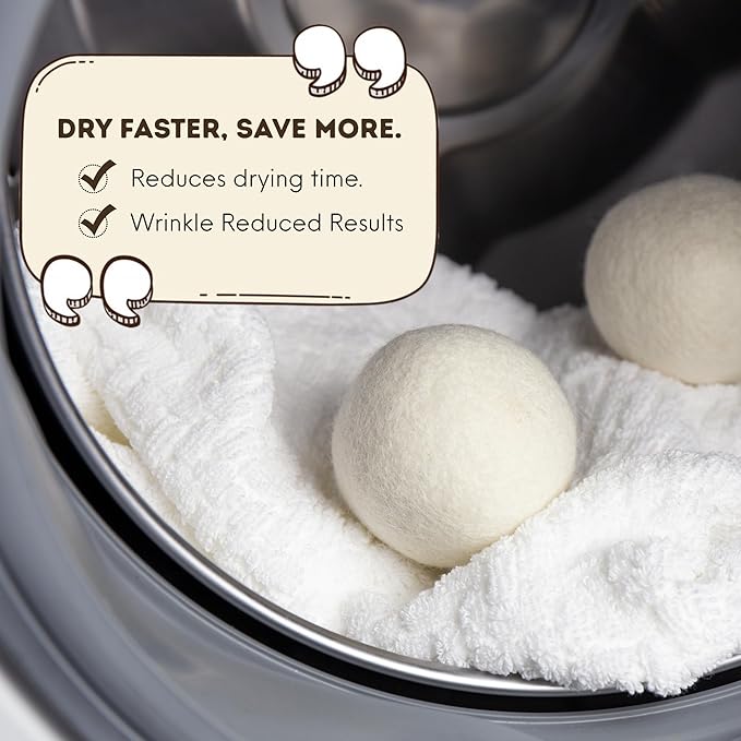 6 Premium Wool Dryer Balls - 14-pirece Laundry Set
