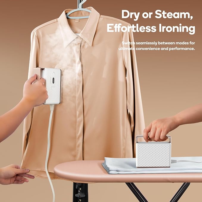 Newbealer 100-240V Travel Steam Iron, 2in1 Handheld Steamer, 120ml (Gold) | Compact for Global Trips & Vacations, Non-Stick Ceramic Soleplate, Heats in 20s, 360° Steaming Anti-Spill, Auto-Off, 1.5 lbs