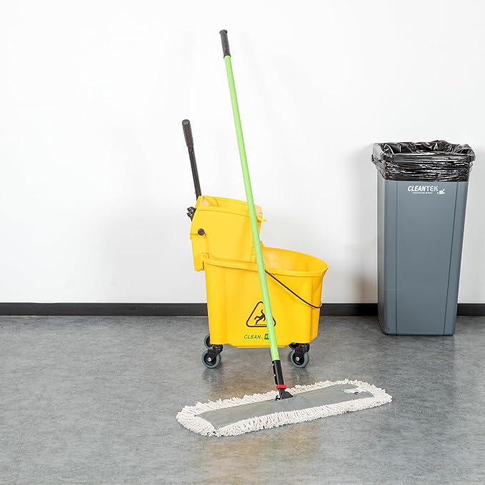 Restaurantware-Clean Tek Professional 24.02 x 5 Inch Dry Floor Mop, 1 Disposable Dust Mop - 64-Inch Handle, Secure Attachment, Blue Cotton, Ideal For Floor, Cleaning Home, Office