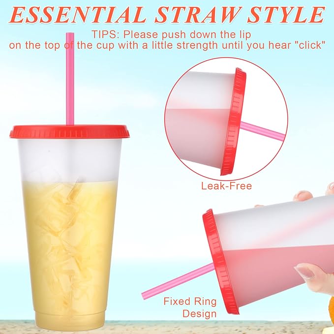 Honeydak 15 Pack Tumbler with Straw and Lid Bulk Cups for Gifts Water Bottle Iced Coffee Travel Mug Cup Reusable Plastic Tumblers for Party Birthdays 24-27 oz (Pretty Color)
