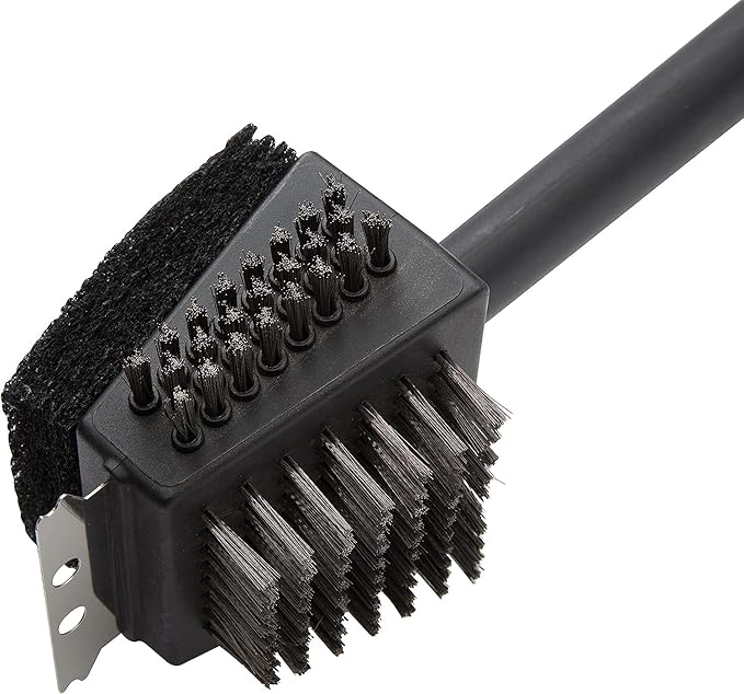 Cuisinart CCB-4125 4-in-1 Grill Cleaning Brush with Stainless Steel Wire Bristles - Scour Pad - Grill Scraper - 13" Handle Length